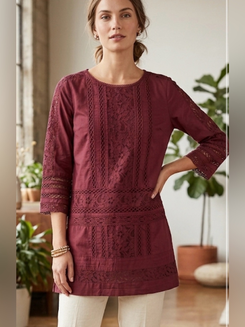 Abercrombie & Fitch Burgundy Lace-Panel Tunic